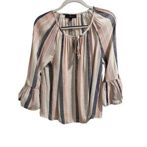 🍒 2/$20 🍒 Blue, Pink, & White Long Sleeve Bell Cuff Blouse sz M